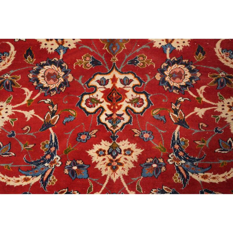 Hand Knotted Oriental 100% Wool Carpet Traditional Floral Red Isfahan Area Rug - 9' 9'' X 7' 6''