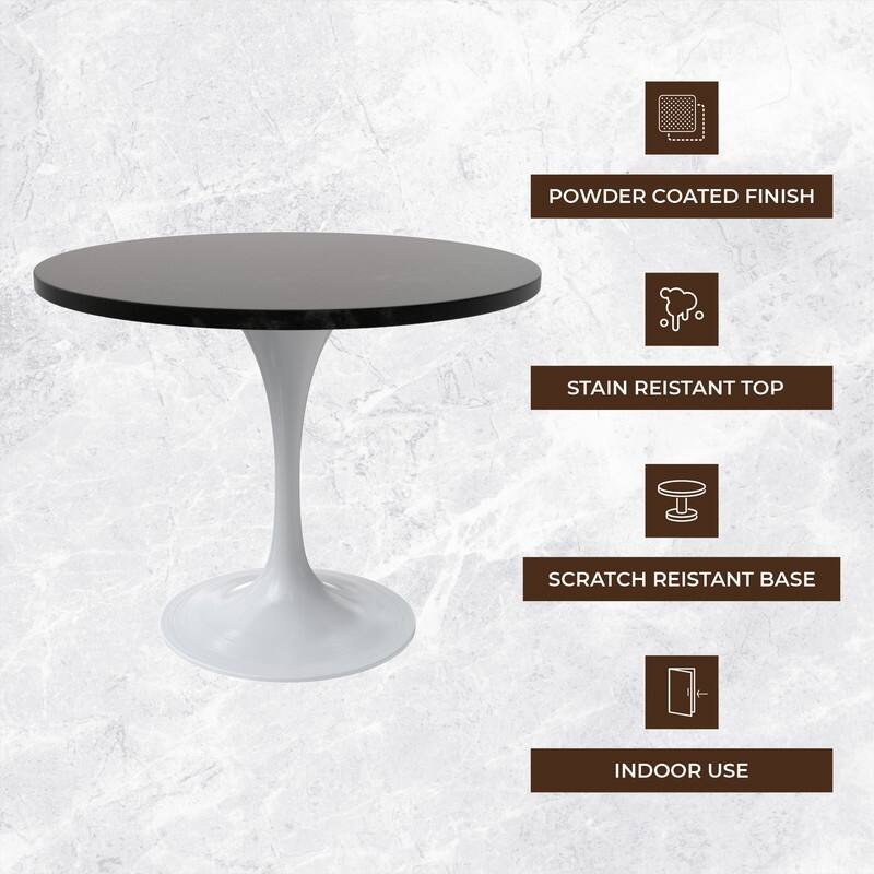 LeisureMod Verve 36" Round Dining Table with MDF Wood TableTop and White Steel Base for Kitchen & Dining Room