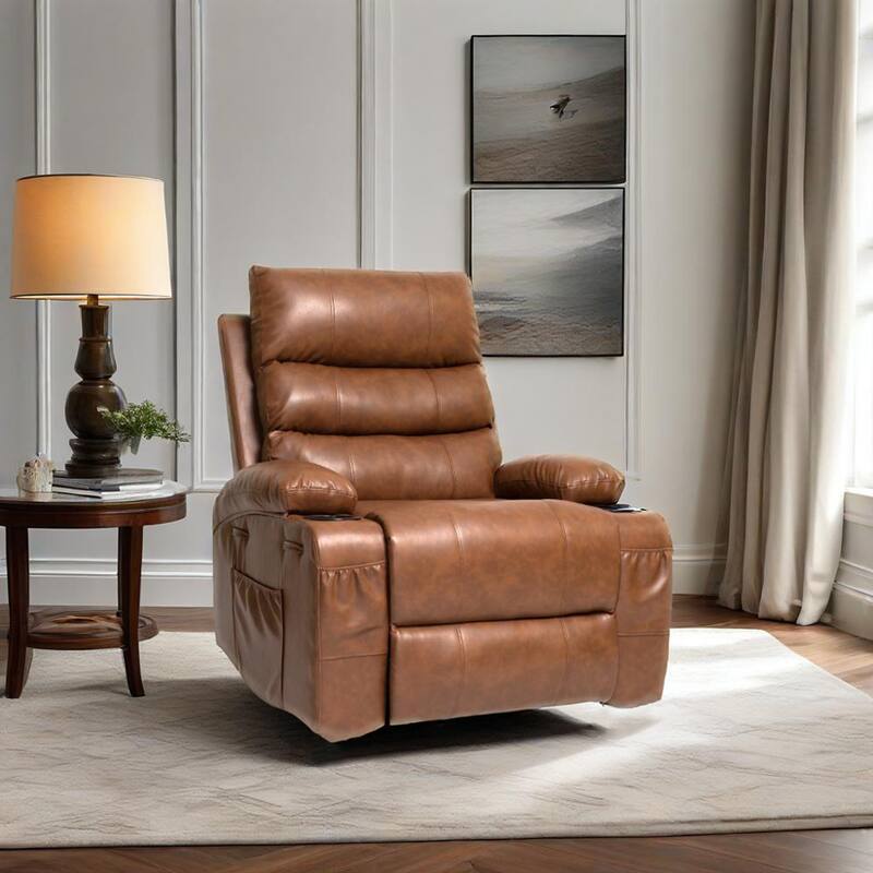Large Size Electric Power Lift Recliner Chair Sofa with 8 Point Vibration Massage and Lumber Heat - Brown