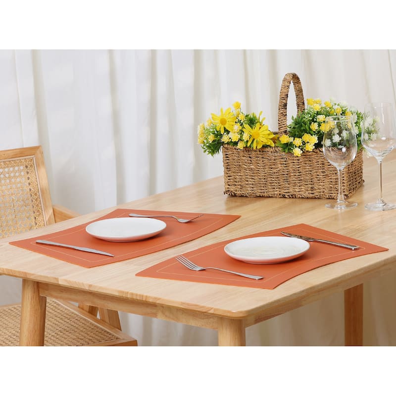 Round Table Placemats, Set of 6 Wedge Faux Leather Placemats Heat Resistant Table Mats - 20x12 inch