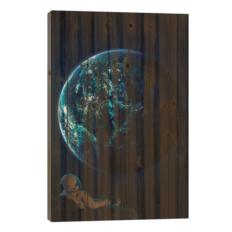 Have A Beer And Watch The Planet Earth Print On Wood by GEN Z - Multi-Color - 40x26x1.5
