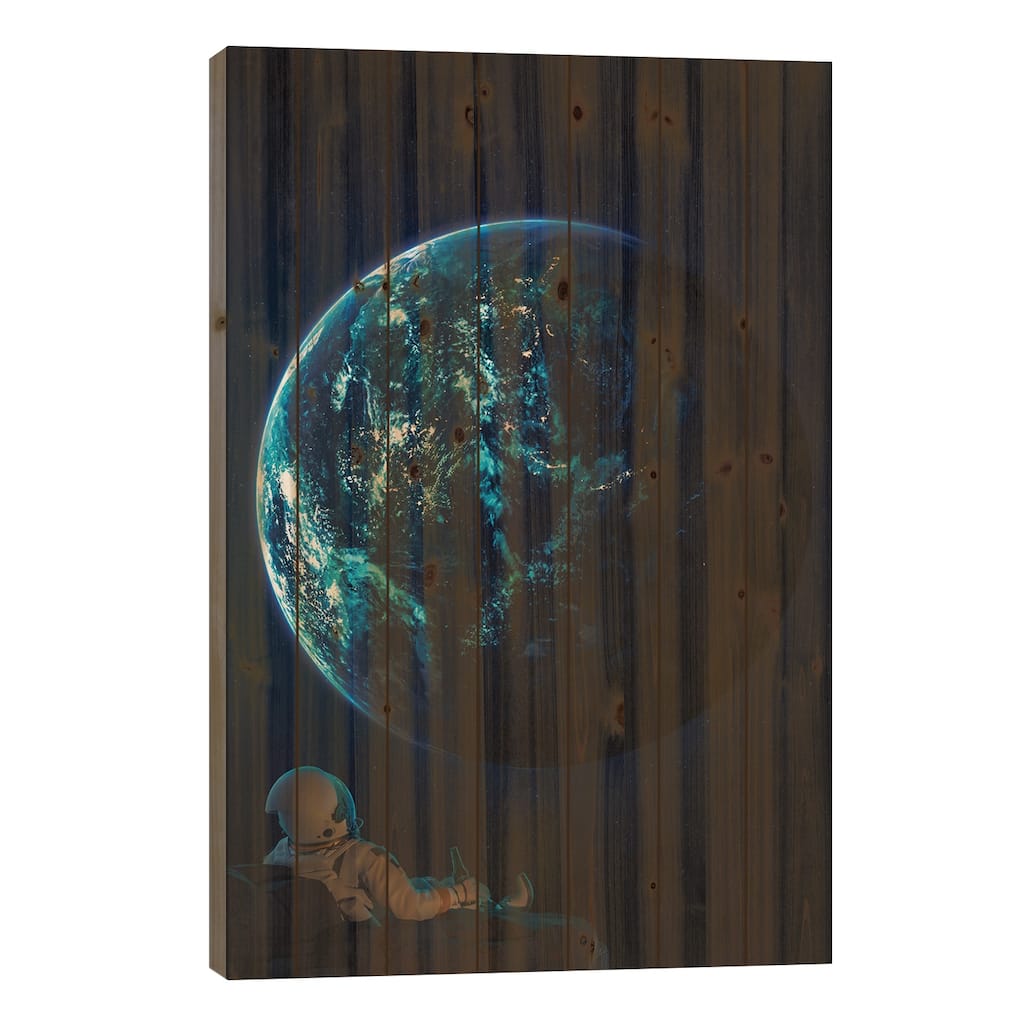 Have A Beer And Watch The Planet Earth Print On Wood by GEN Z - Multi-Color
