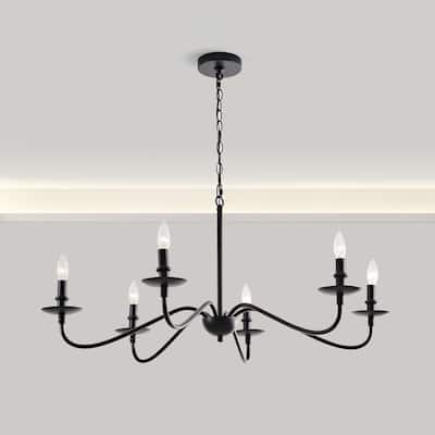 Mario Rustic 6-Light Black Metal Chandelier - 38 inches in diameter x 18 inches H