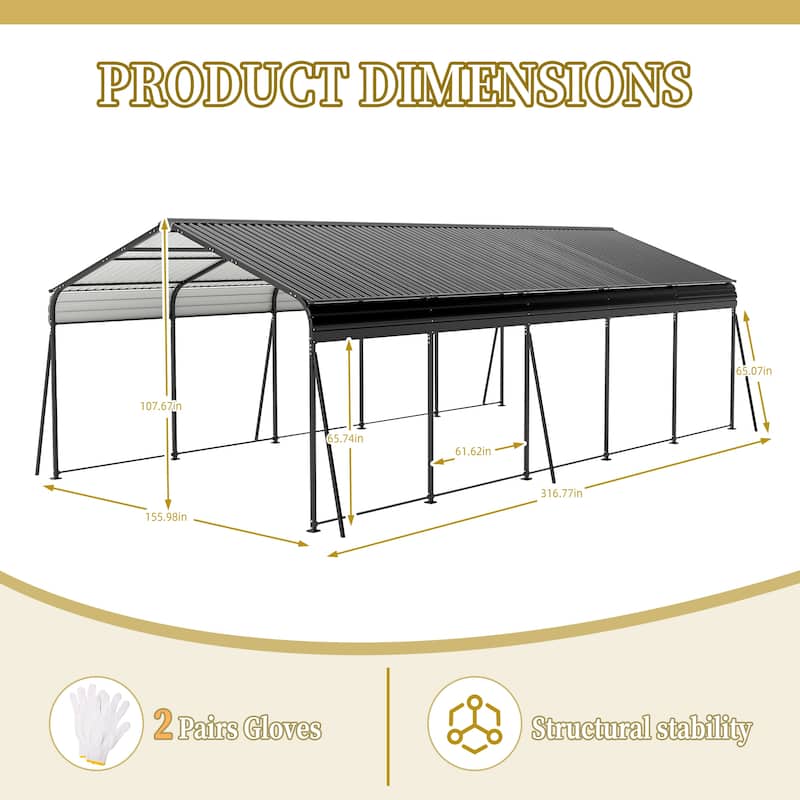13x26.5 ft Carport, Metal Outdoor Shelter