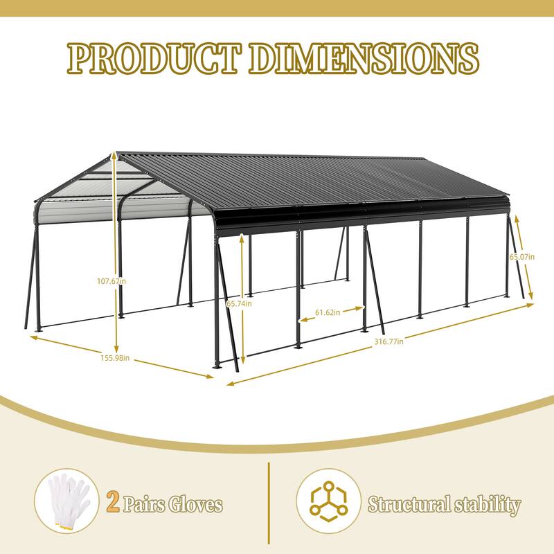 Campcraft 13 x 26.5 ft carport,0.25mm thick,with protective film to prevent scratching,2 pairs of adhesive gloves,3 hooks