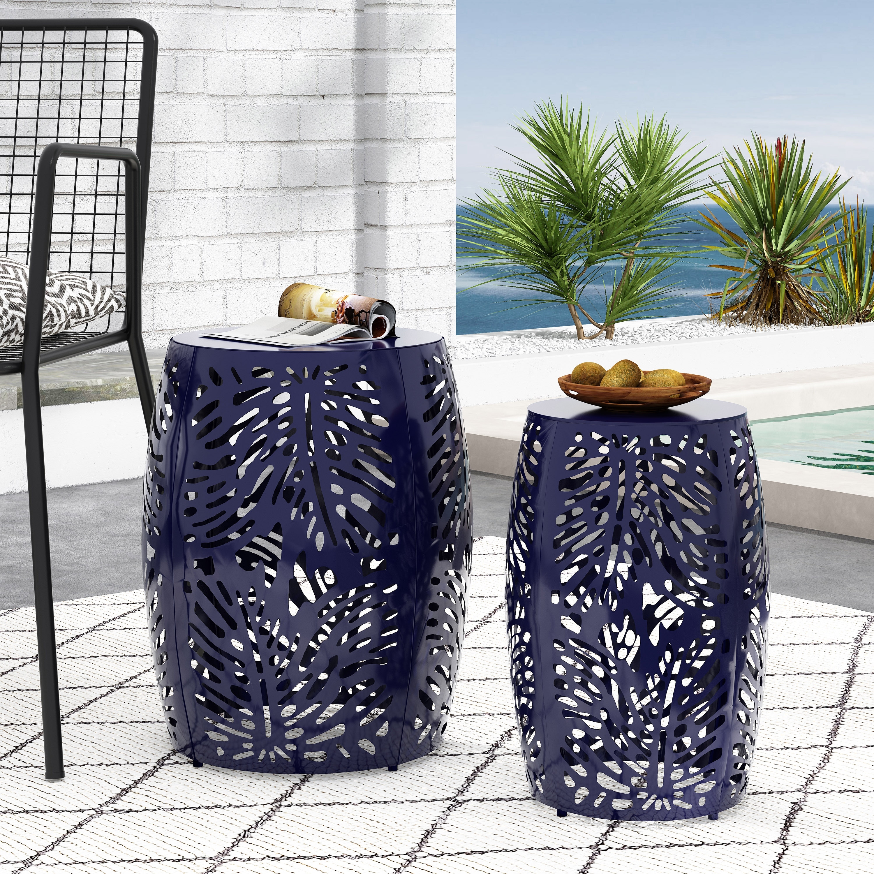 Blue metal outdoor sales side table