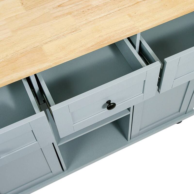 Rolling Kitchen Island Cart with Drop-Leaf Countertop, Kitchen Island on 5 Wheels with Cabinet and 3 Drawers for Dining Room