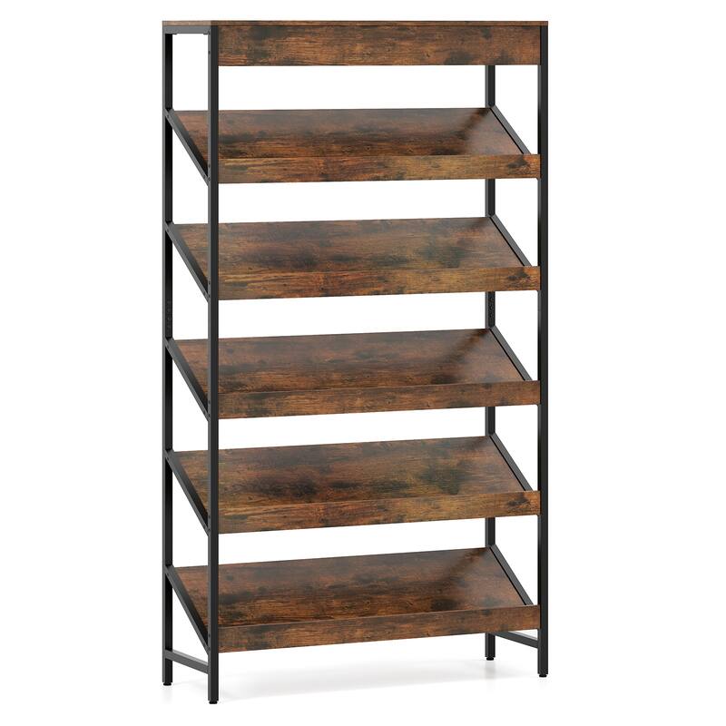 Gymax 6-Tier Bookshelf Industrial Tall Bookcase w/ Angled Shelves &