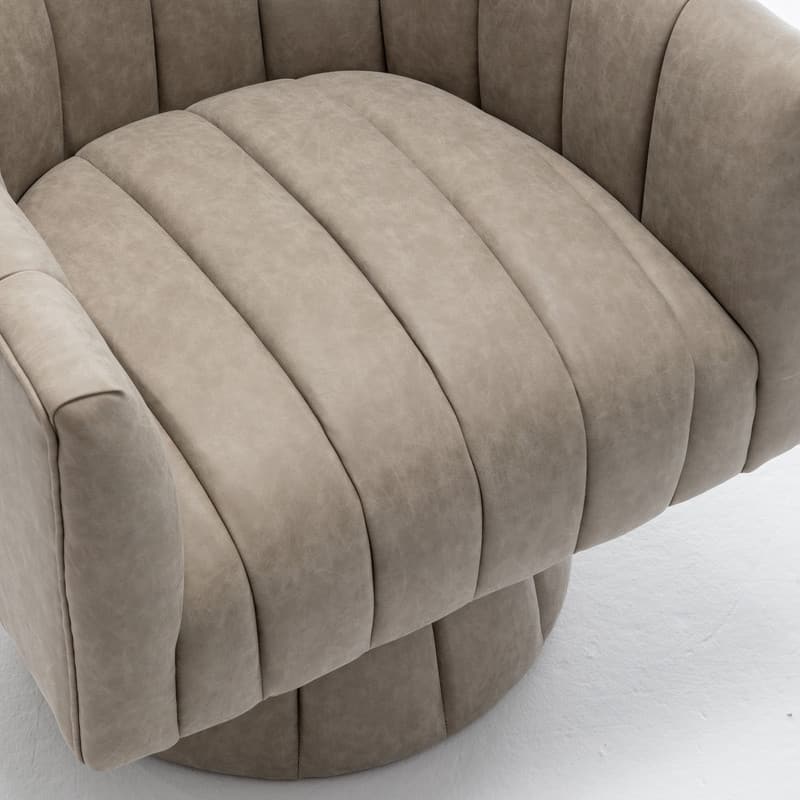 SEYNAR Mid-Century Swivel PU Leather Tufted Round Accent Barrel Chair set of 2