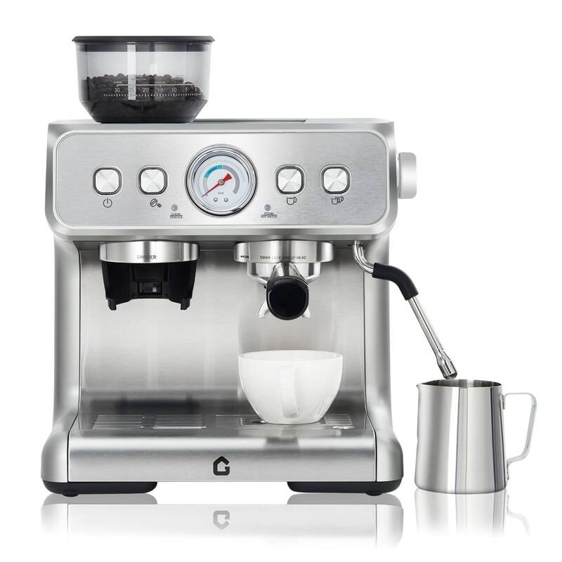 Espresso Coffee Machine with Grinder & 20 Bar Pressure, 2.8L Removable Water Tank, Silver - Silver