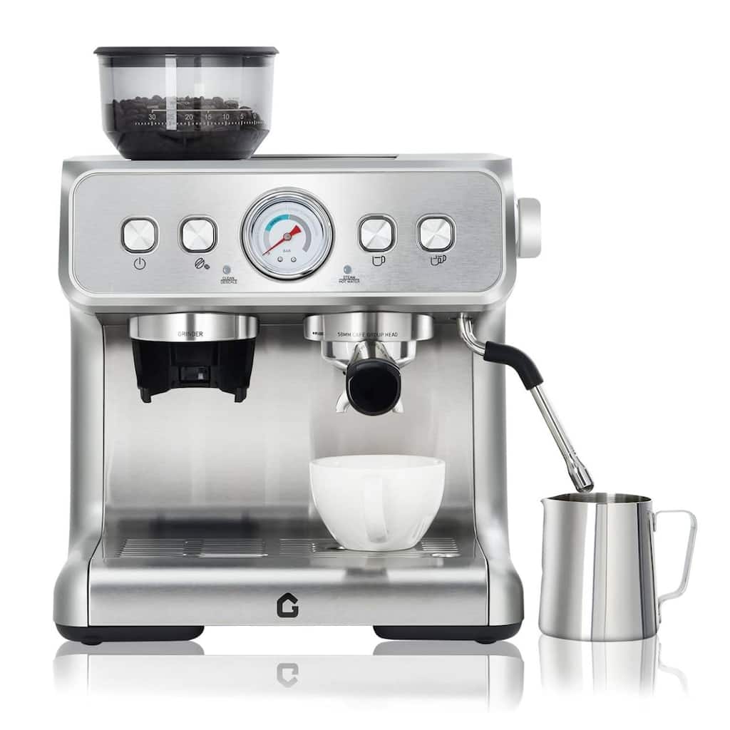 Espresso Coffee Machine with Grinder & 20 Bar Pressure, 2.8L Removable Water Tank, Silver
