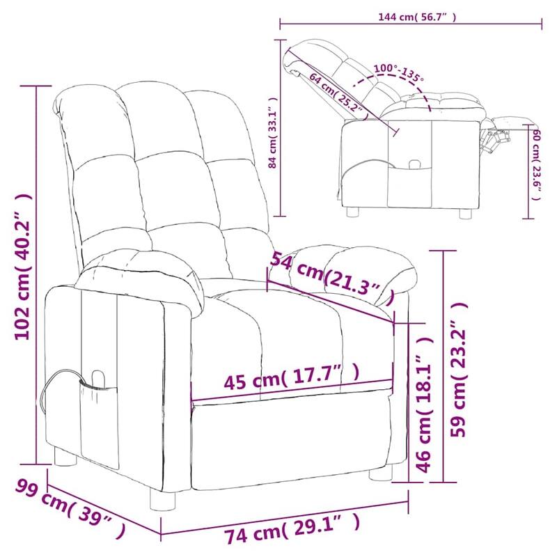 vidaXL Massage Recliner Electric Massaging Recliner Chair for Elderly Fabric - 29.1" x 39" x 40.2"