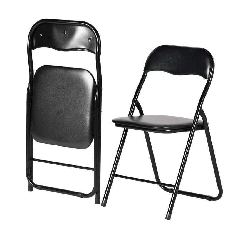 Homy Casa Set Black Folding Dining Chairs, Metal Frame PVC Seat