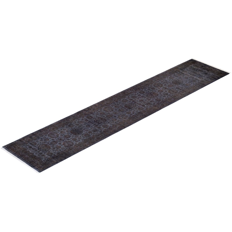 Overton Hand Knotted Wool Vintage Inspired Modern Contemporary Overdyed Gray Area Rug - 2' 6" x 12' 7"