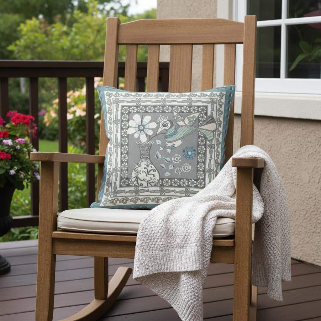HomeRoots 26" x 26" Gray and White Peacock Blown Seam Floral Indoor Outdoor Throw Pillow - 26.00' X '5.00' X '26.00