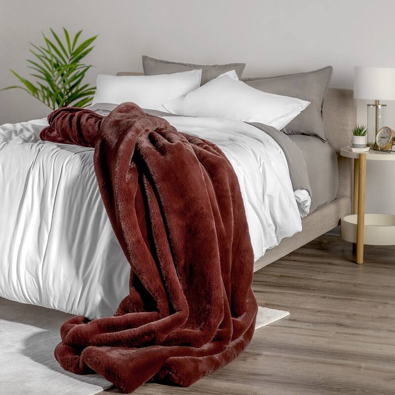 Bare Home Faux Fur Blanket - Ultra-Soft Blanket - Luxurious Fuzzy Warm