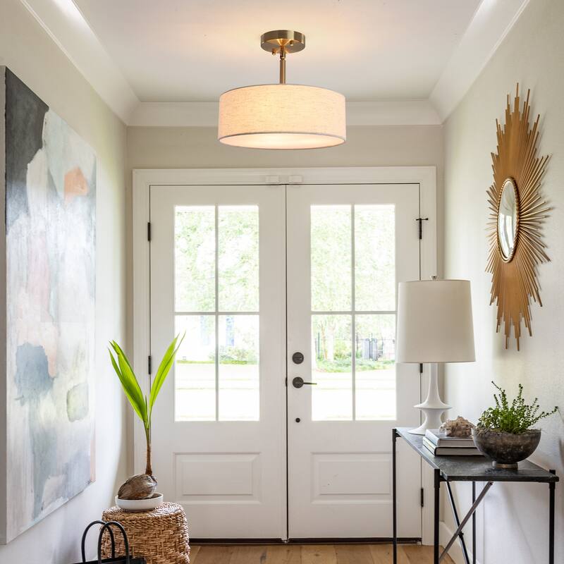 3-Light Classic Hanging Semi Flush Mount Ceiling Light Fixture with Rattan Cover for Kitchen Island