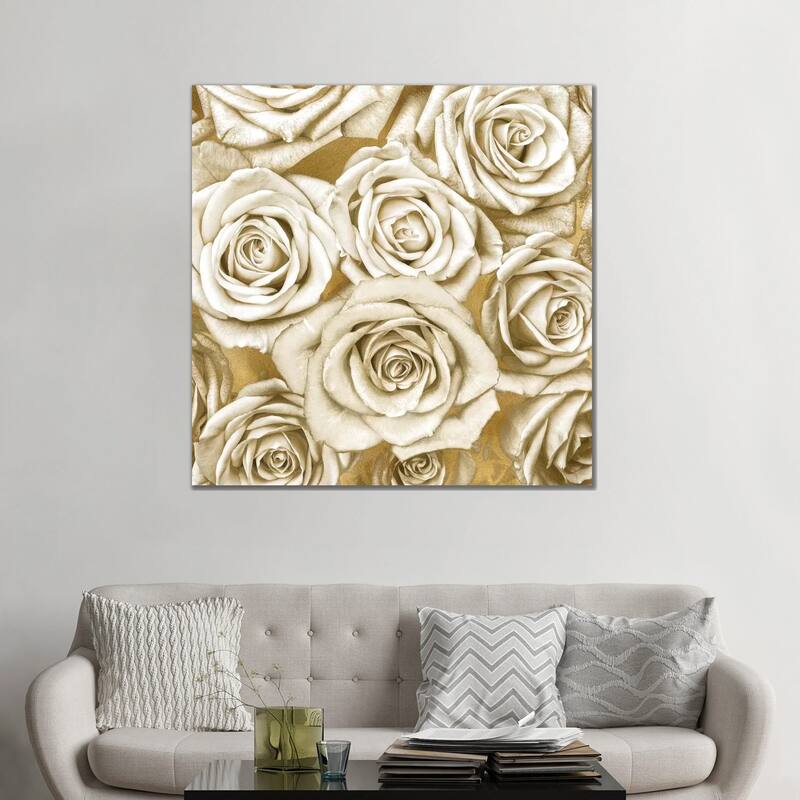 iCanvas "Ivory Roses On Gold" by Kate Bennett Canvas Print