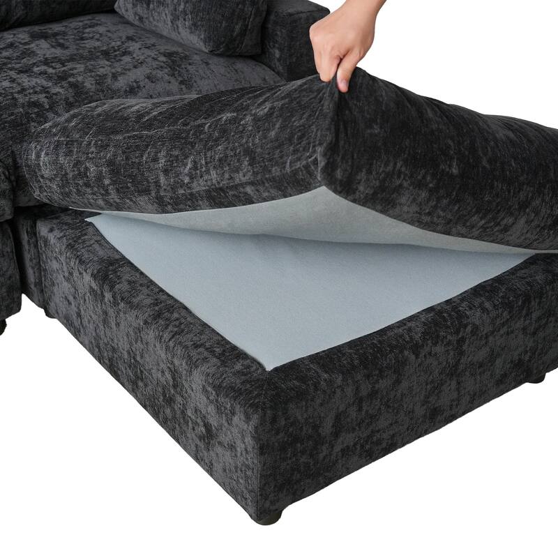 134" Cloud Sectional Couches, L Shape Couch with Ottoman, 6 Seater Modular Sectional Sofa, Cushion Covers Removable