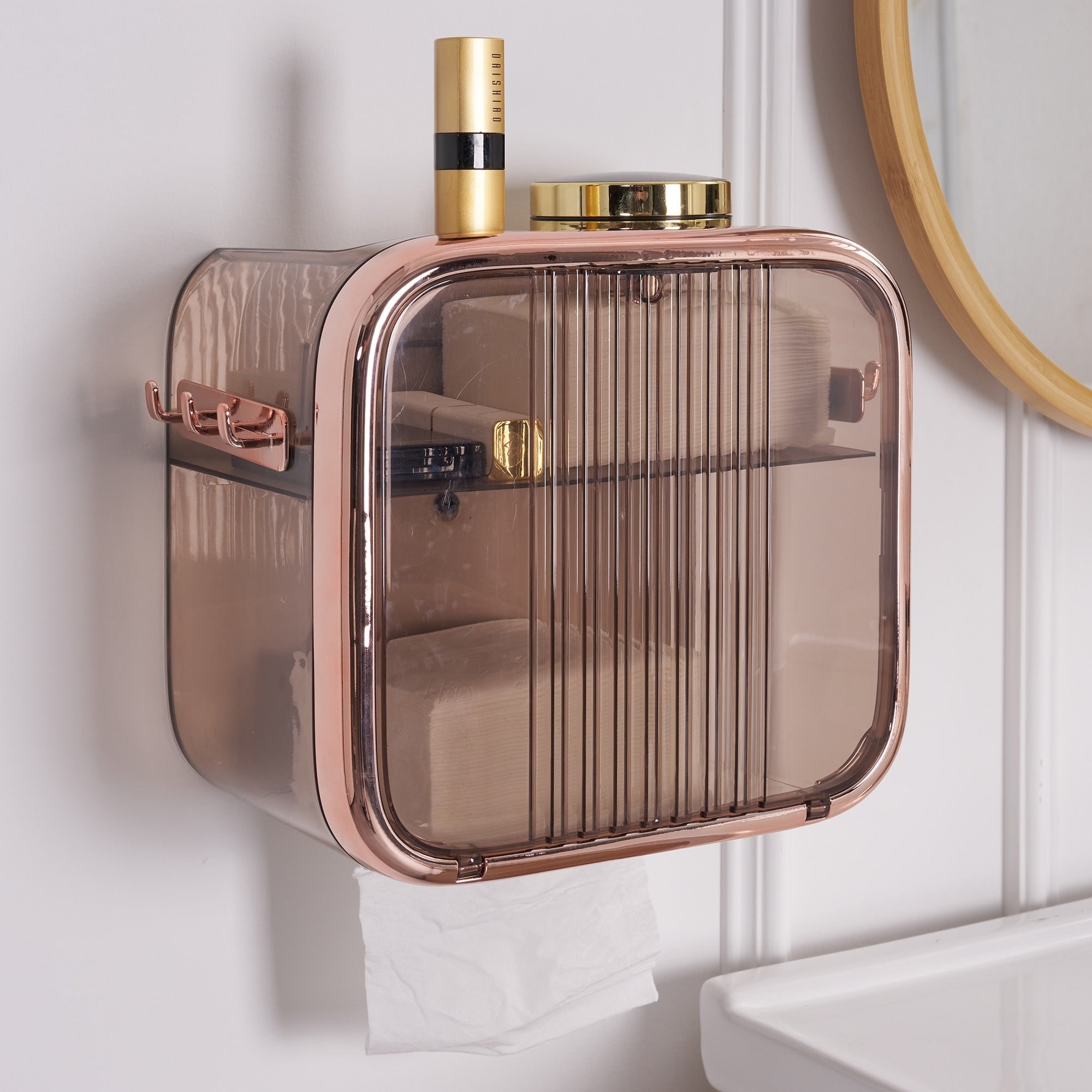 Paper Towel Box for Bathroom, Wall-Mounted Plastic Organizer Storage, Self Adhesive Dust Proof Waterproof