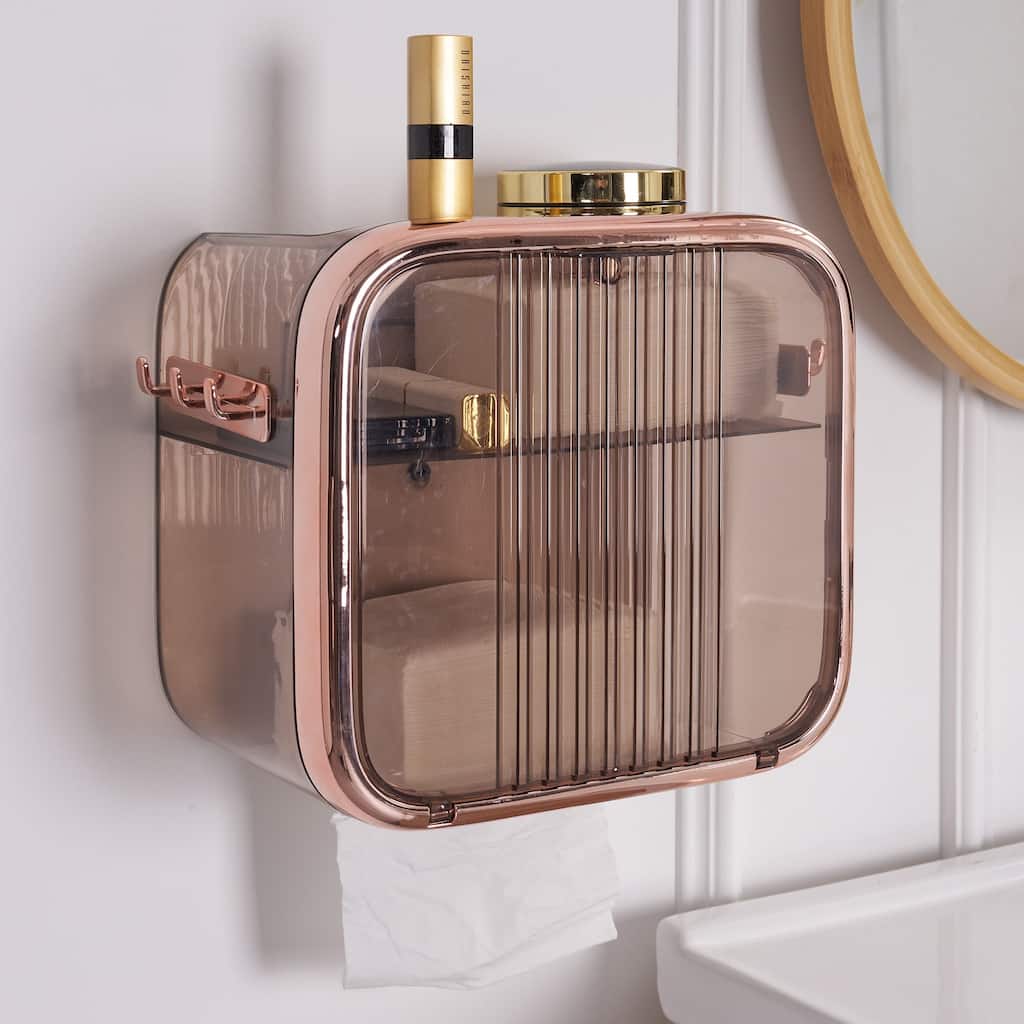 Paper Towel Box for Bathroom, Wall-Mounted Plastic Organizer Storage, Self Adhesive Dust Proof Waterproof