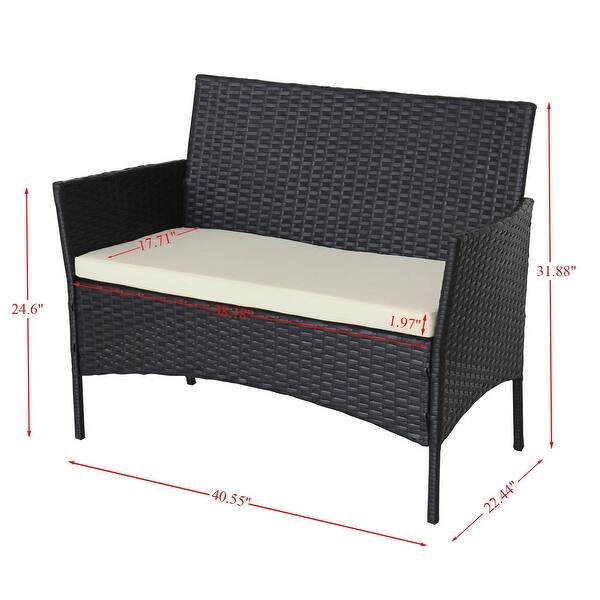 4 Pieces Outdoor Wicker Patio Furniture Loveseat with Cushion Bed