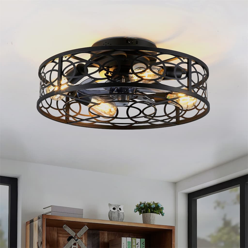 20" Low Profile Caged Ceiling Fans with Remote Control, NOT Included Bulbs