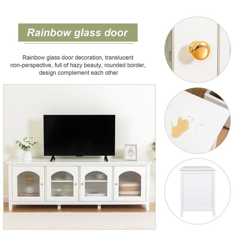 71" Modern TV Stand with Glass Door and Metal Handle