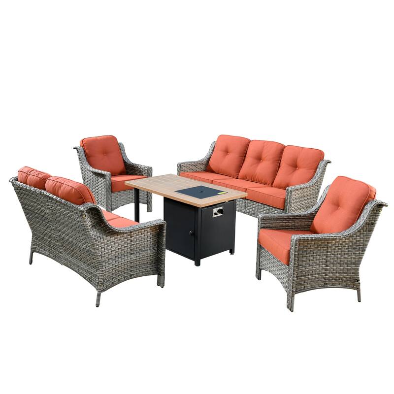 HOOOWOOO 5-piece Rattan Wicker High Back Patio Conversation Furniture Set