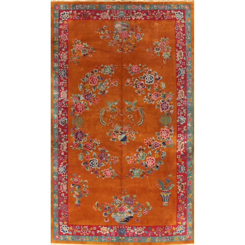 Vegetable Dye Art Deco Nichols Chinese Vintage Large Wool Carpet - 10'10" x 17'6"