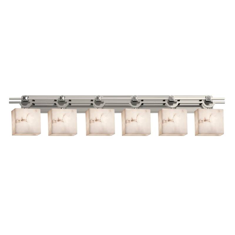 Justice Design LumenAria Argyle 6-Light Brushed Nickel Bath Bar, Faux Alabaster Rectangle Shade