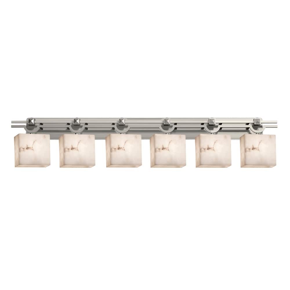 Justice Design LumenAria Argyle 6-Light Brushed Nickel Bath Bar, Faux Alabaster Rectangle Shade