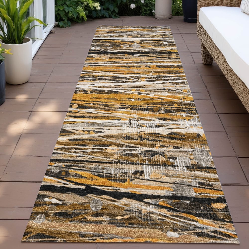 Machine Washable Indoor/Outdoor Abstract Stripes Chantille Rug