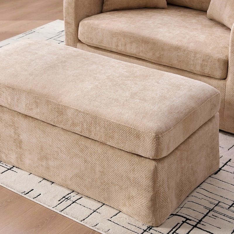 Morden Accent Chair with Ottoman, Chenille Living Room Side Chair, Single Sofa Armchair with Bolster Pillows