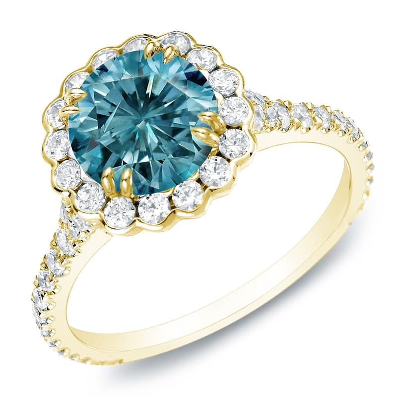 Auriya 14k Gold 2 1/3ctw Round Blue Diamond Halo Engagement Ring - Yellow - 4
