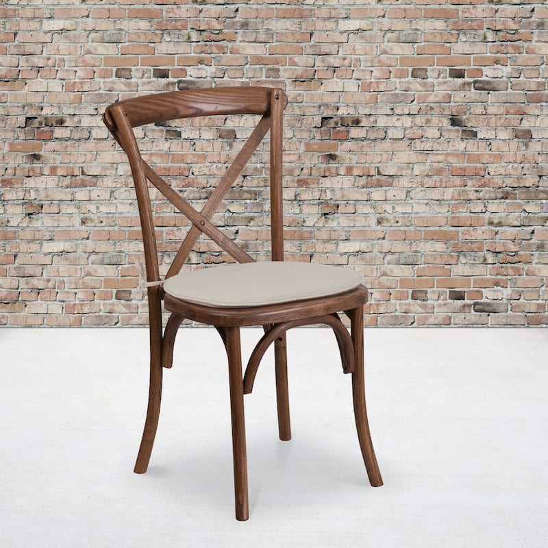 Stackable Wood Cross Back Chair with Cushion - Pecan
