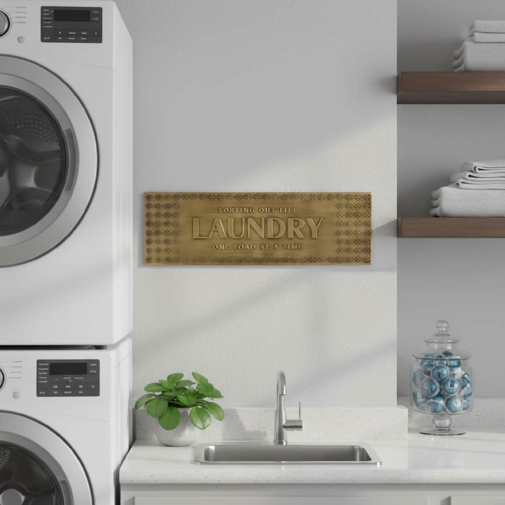 American Art Decor Rustic Antique Brass Laundry Room Metal Sign - Embossed Wall Decor - 9" x 30"