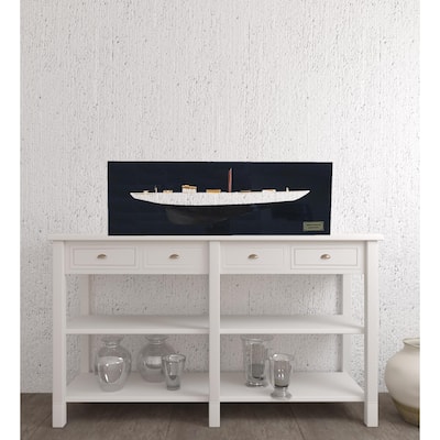 HomeRoots 12" Black and White Shamrock V Yacht Half-Hull Boat Hand Painted Decorative Boat - 35.5' X '12' X '0.5