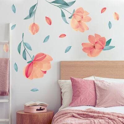 Watercolour Peach Flowers Home Wall Stickers Decals DIY Decor