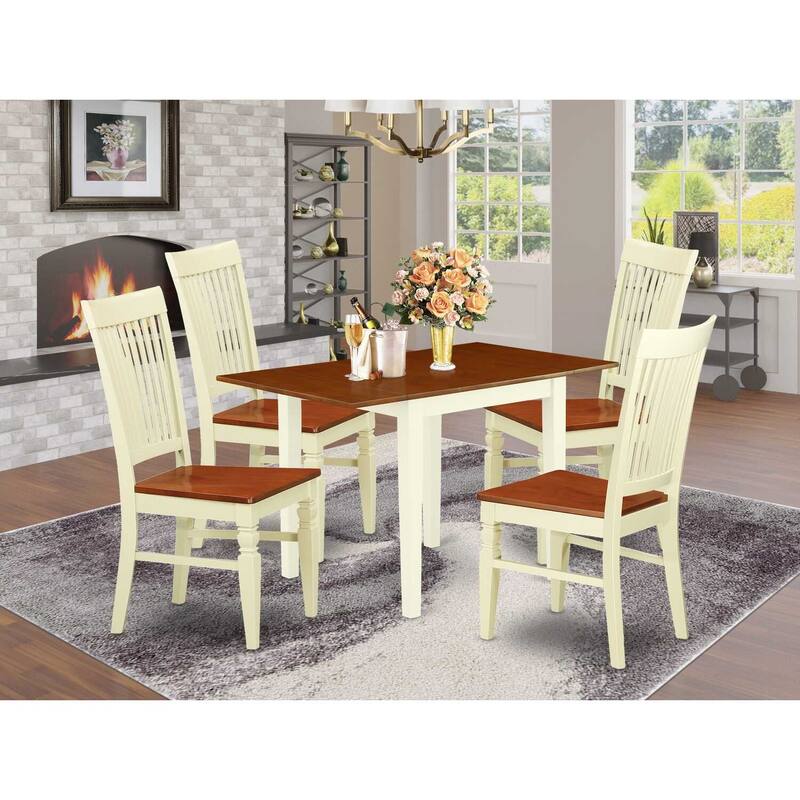 5-Piece Buttermilk and Cherry Solid Wood Top - Dining Room Set (Seats-4)