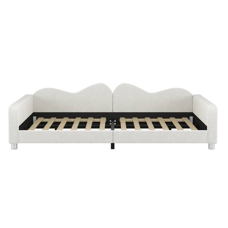 Full size Upholstered Daybed, Sherpa Fabric Sofabed with Cloud-Shaped Backrest, No Box-spring Needed, White