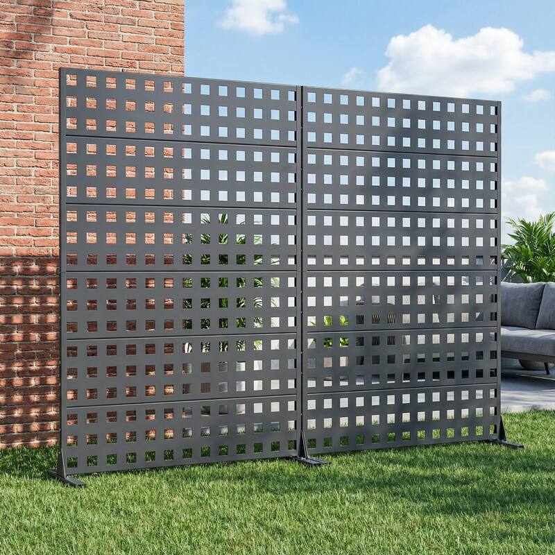 Outdoor Rectangle Privacy Screens Metal Screen Fence Panel Set of 2 - Dark Grey - 72"x47"