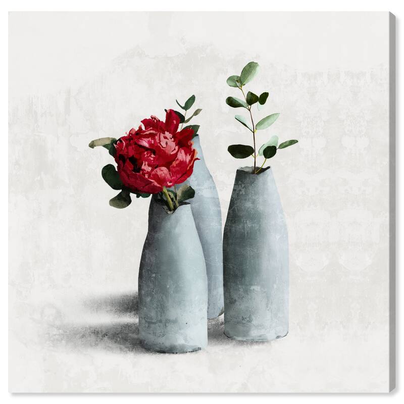 Wynwood Studio Canvas Floral and Botanical Contemporary Floral Vase II Red and Rustic Wall Art Canvas Print - Red, White