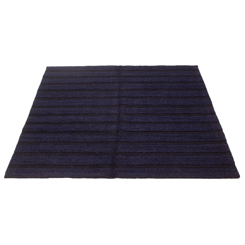 ECARPETGALLERY Flat-Weave Natural Navy Wool Tapestry Kilim - 6'8 x 6'7