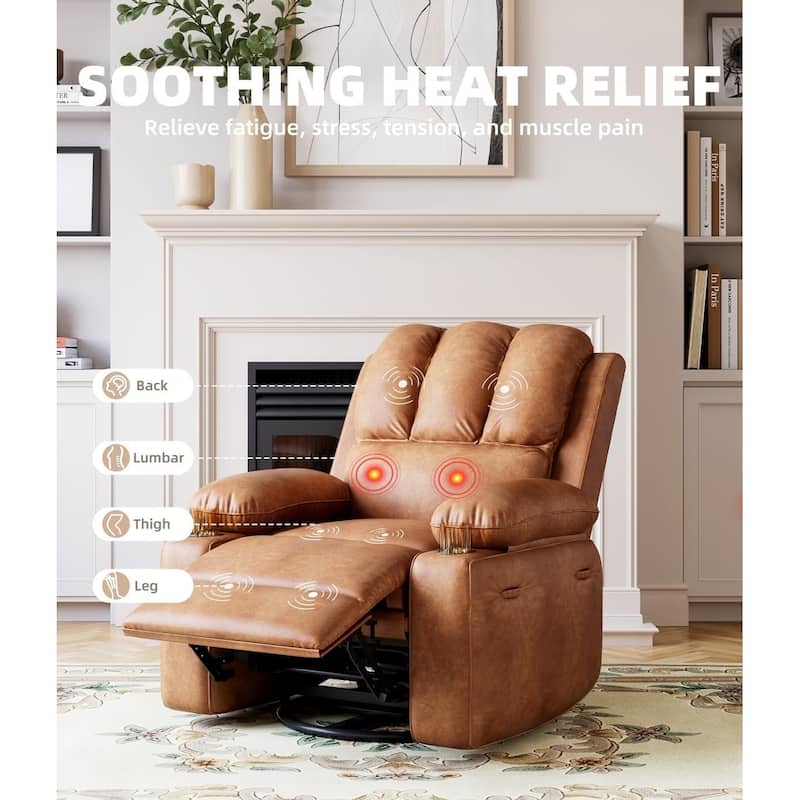 27'' Oversized360° Swivel Recliner Chairs with Heat and Massage