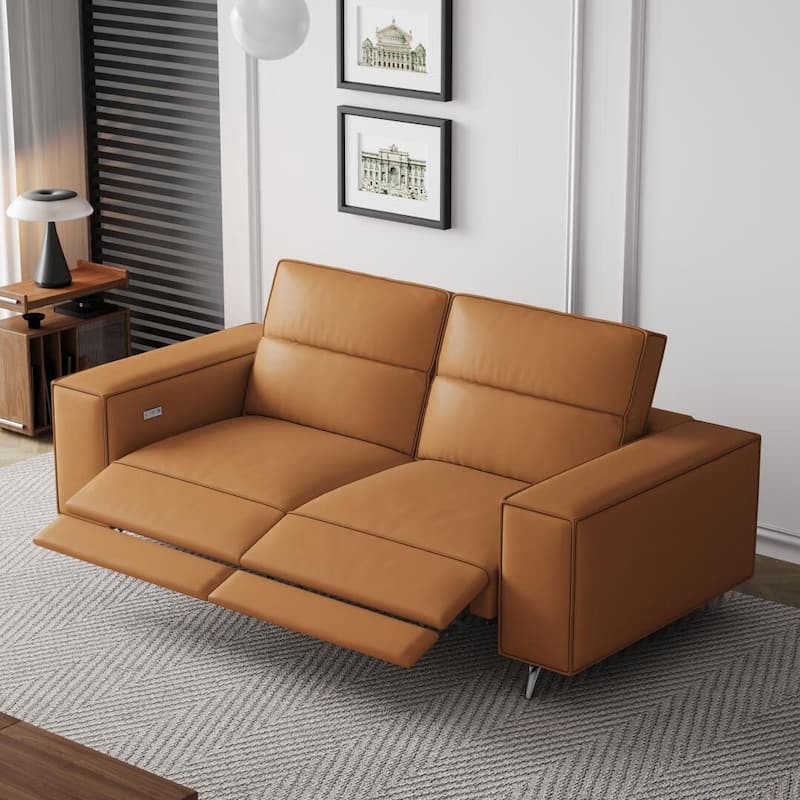 76.77'' Modern Leather Recliner Sofa, Power Reclining, Adjustable, Ergonomic Design, Living Room Furniture - 76.77"W×39.76"D×37.4"H - Orange