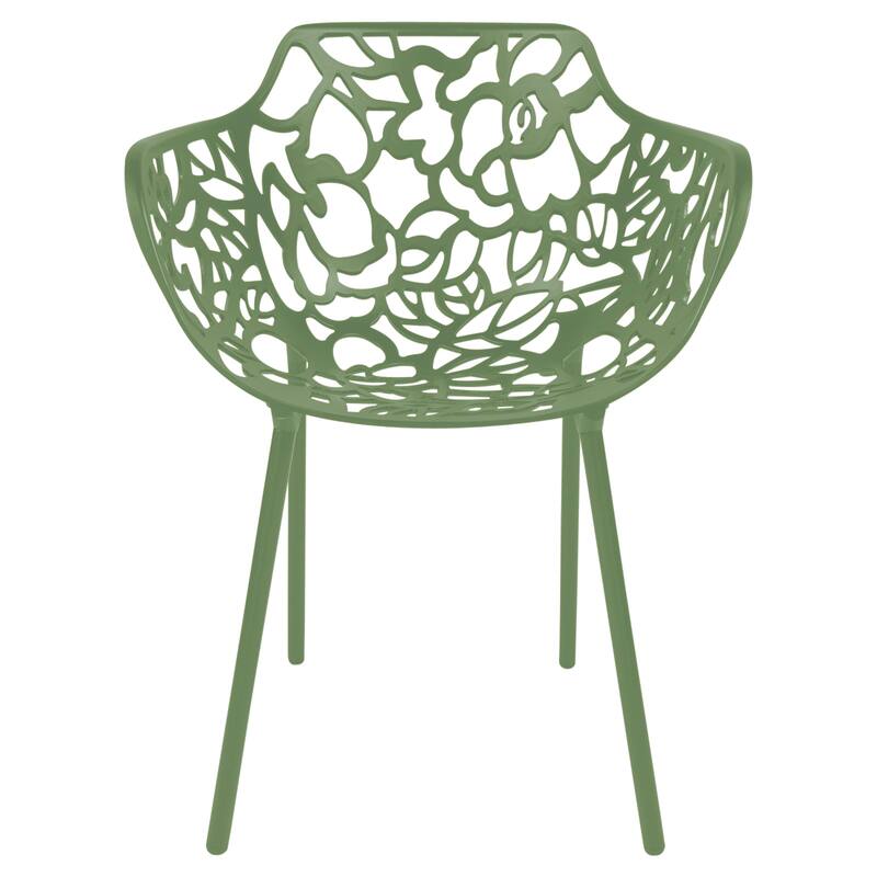 Devon Aluminum Dining Armchair with Floral Cutouts – Stackable, UV-Protected, Indoor/Outdoor Patio Side Chair