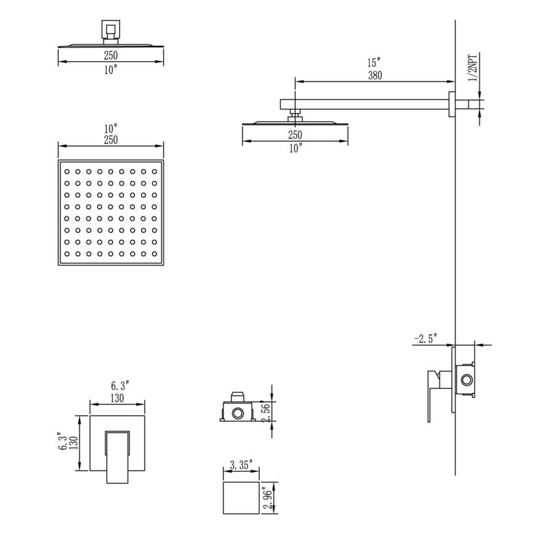 Square Single Spray Rainfall Showerhead