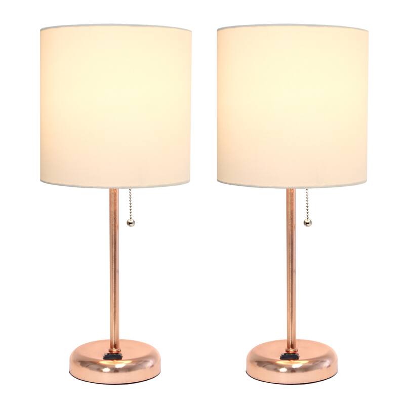 19.5 in. Rose Gold Finish Table Lamp with White Shade, Desk Lamp for Writing and Computer Desks, Set of 2