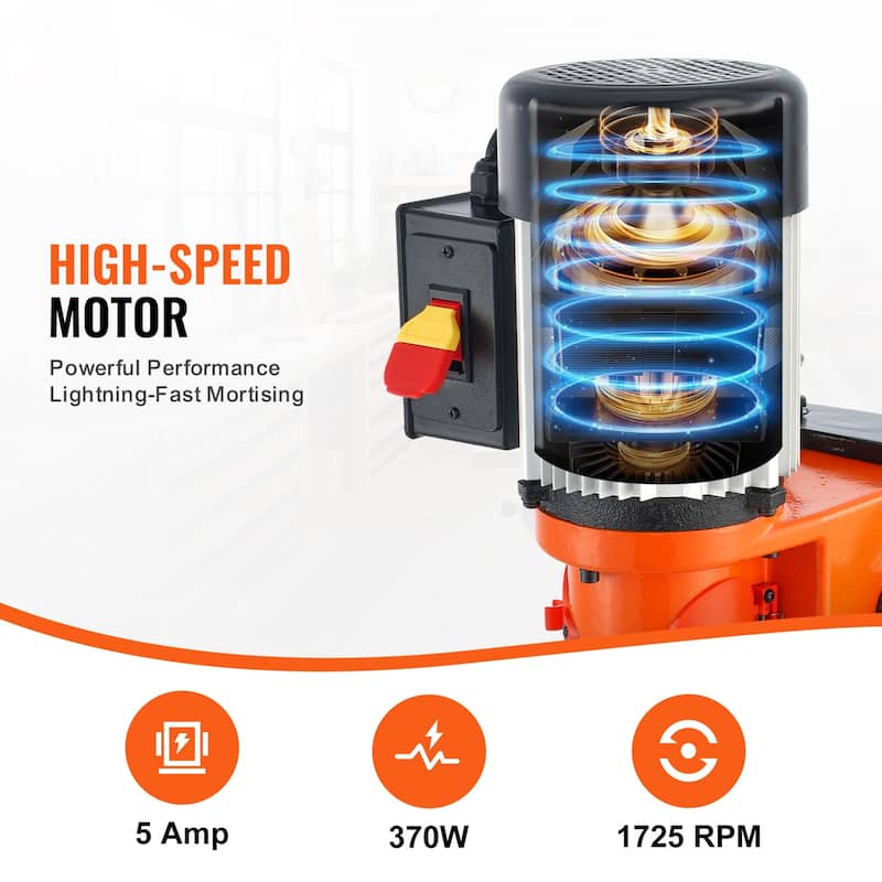Benchtop Mortise Machine, 370W, 1725 RPM Woodworking Mortising Machine, with 1/4-Inch 3/8-Inch 1/2-Inch Workbench - 1725 RPM